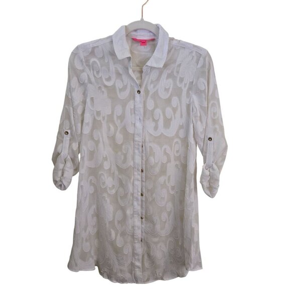 Lilly Pulitzer Natalie Shirtdress Coverup Resort White Poly Crepe Size XXS - Picture 2 of 10